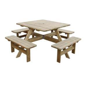 Rowlinson vierkante houten picknicktafel 198cm