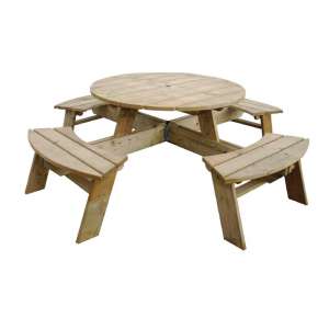 Rowlinson ronde houten picknicktafel 200(Ø)cm